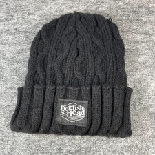 Dogfish Head Knit Beanie Hat Black Cable Knit Patch Logo Acrylic USA Made