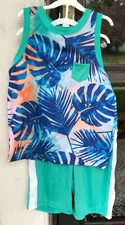 Cat & Jack XS 4/5 Boy 2 pc Tank Top & Shorts Pajama Set Tropical Aqua/Blue New E