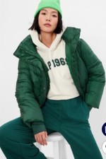 Gap Green Big Puff Cropped Jacket With Thumbholes Women Size M Rrp95