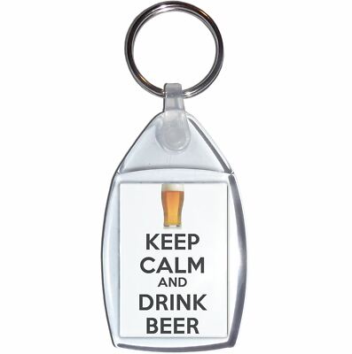 Keep Calm and Drink Bier klar Kunststoff Schlüsselanhänger (S, M oder L)