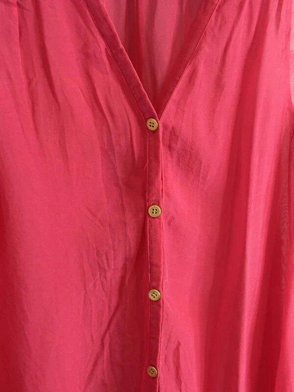 Vestido Leifsdottir Rosa Seda Botón Frontal Asimétrico Transparente Cubre Borde de Cuentas 6 Foto 3 de 4