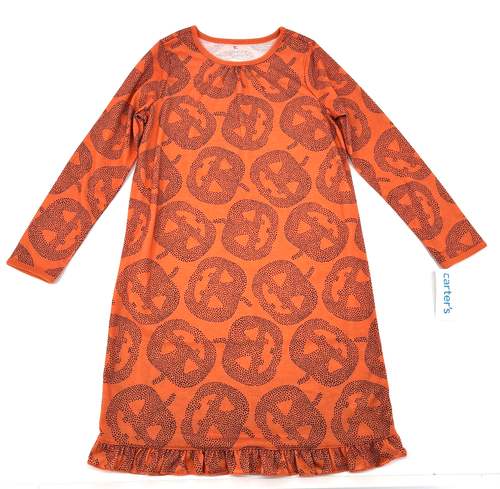 Carter's Girls Nightgown All-Over Pumpkins Ruffle Halloween Size 8-10 Orange NWT - Picture 2 of 6