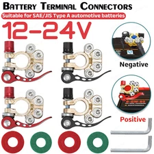 4x Positive & Negative Car Top Post Battery Terminals Wire Cable Clamp Connector