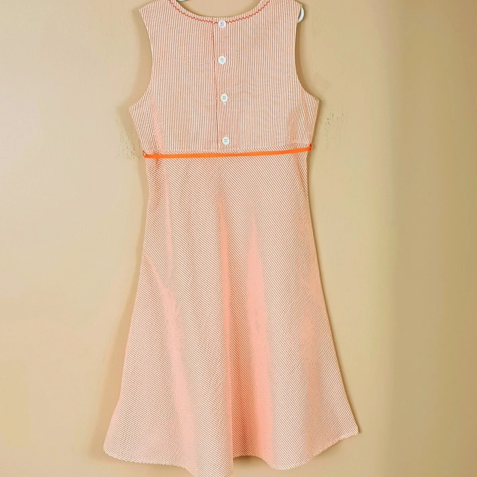 Vestido Bailey Boys Rayas Seersucker 10 Naranja con Cinta Cintura Corbata Crochet Margaritas Foto 4 de 4