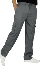 New Mens Lightweight Elasticated Waist Cargo Trousers Combat Work Pants Bottoms 