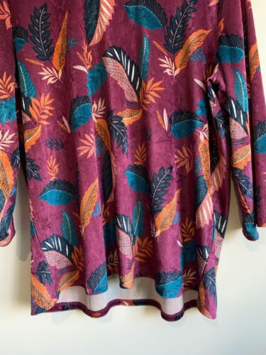 Damart Blouse Womens Plus Sz 18 Maroon Red Leaf Print 3/4 Sleeve Round Neck Top - Picture 4 of 11