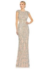 Mac Duggal 5689 Embellished Cut Out Lace Up Cap Sleeve Gown Sz 10 Nude $598