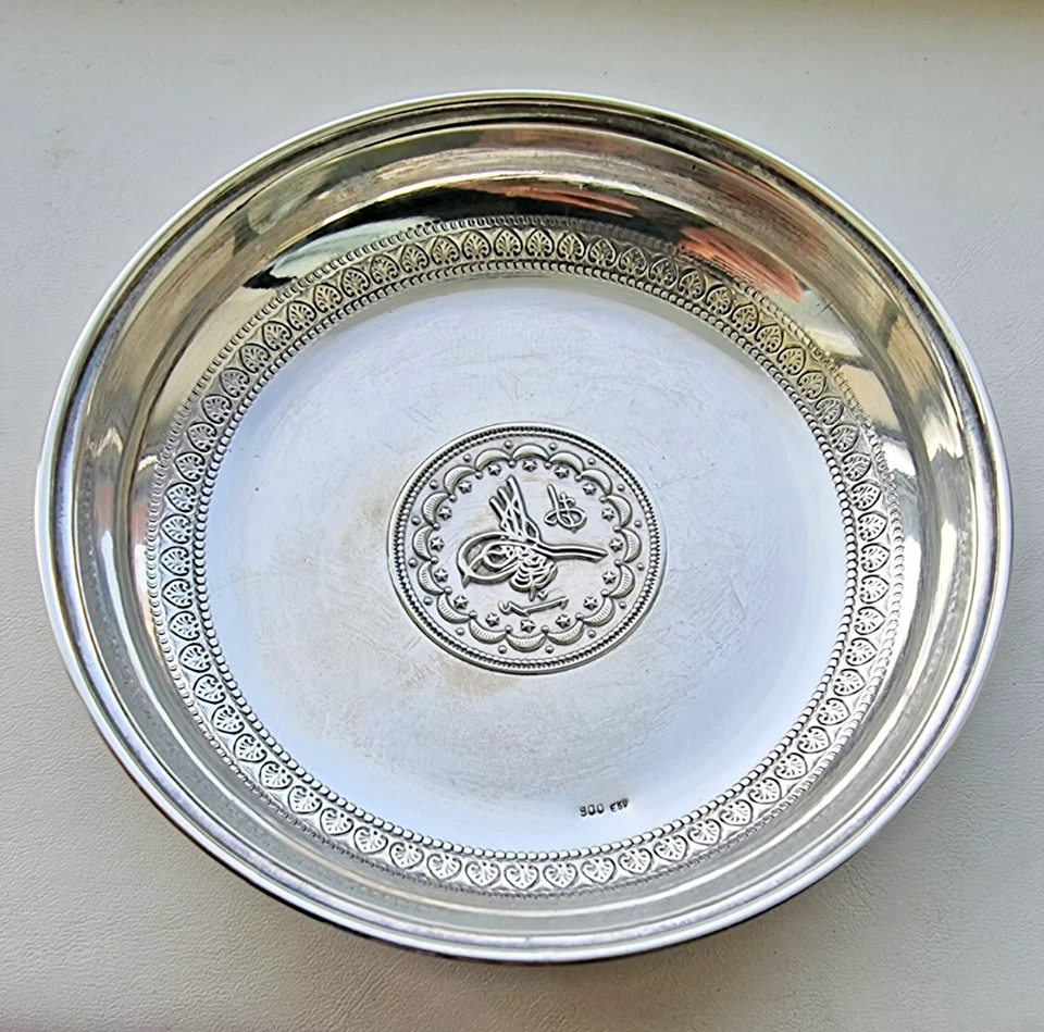 ANTIGUO PLATO DE PLATA IMPERIO OTOMANO TURCO 900 Foto 2 de 4