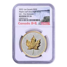 2023 $20 Canada Silver Maple Leaf Ultra High Relief Gilt Gold NGC Rev PF70 First