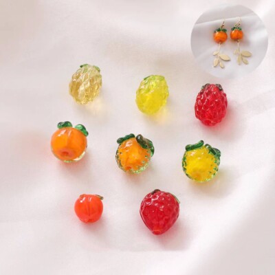 10pcs Persimmon Strawberry Pineapple Tangerine Raspberry Glass Bead,Berries Bead