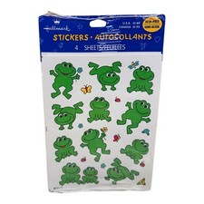 Vtg HALLMARK Acid Free stickers happy frogs butterflies ladybugs Sealed 4 Sheets