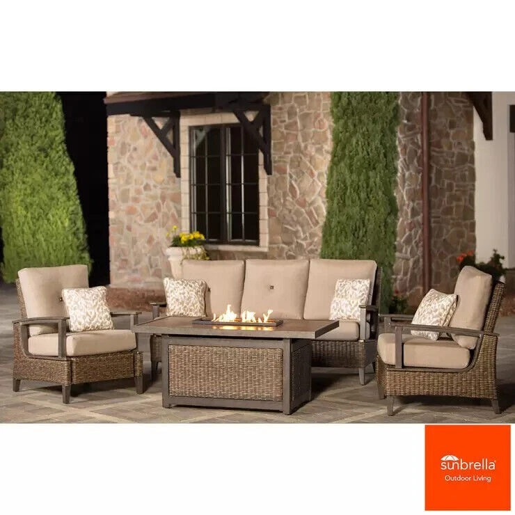 Sunbrella 5 piece woven seating set with fire online