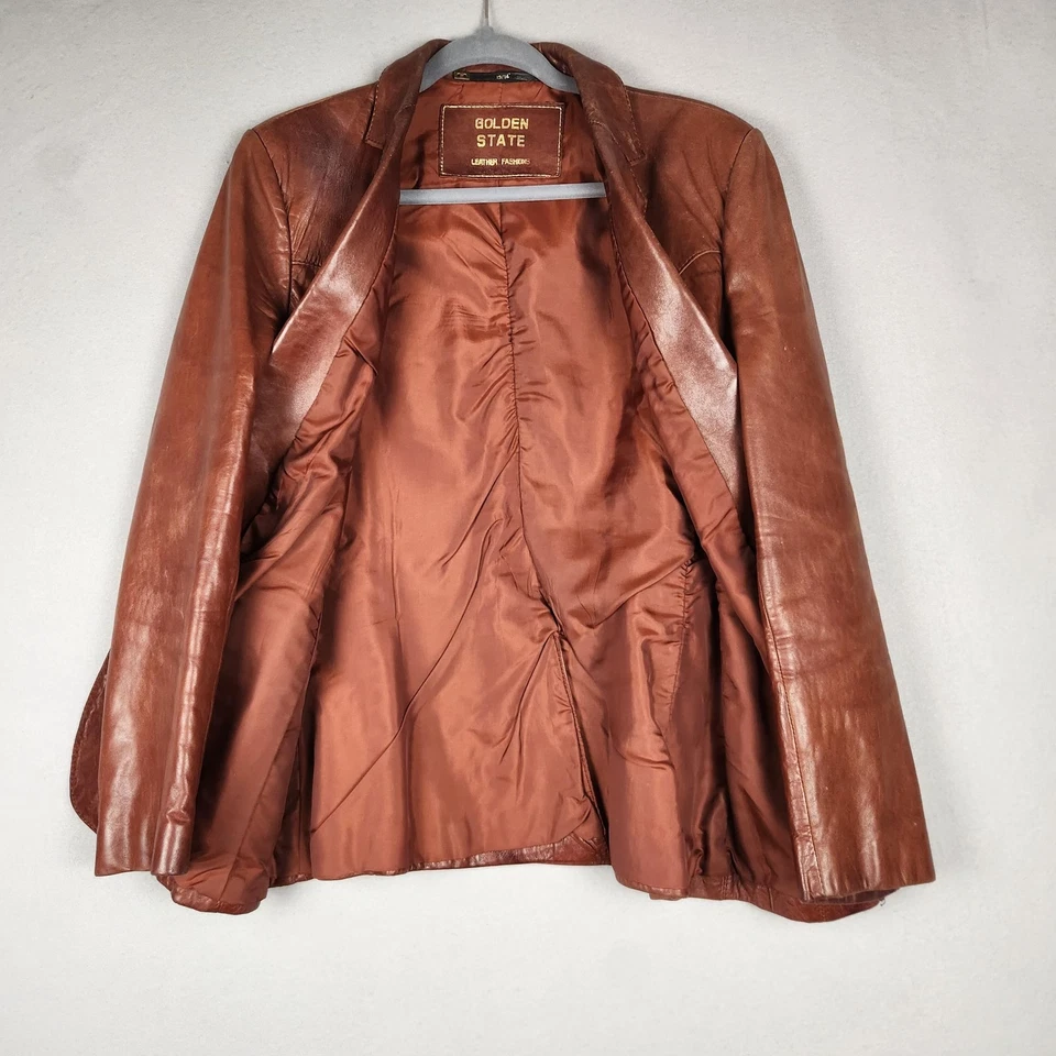 Blazer de couro vintage Golden State feminino 13/14 jaqueta ocidental bolsos anos 70 - Imagem 4 de 4