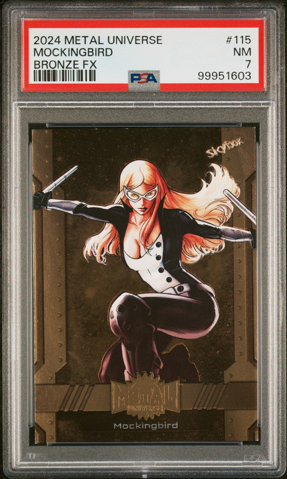 2024 SKYBOX METAL UNIVERSE AVENGERS BRONZE FX #115 MOCKINGBIRD 79/150 PSA 7