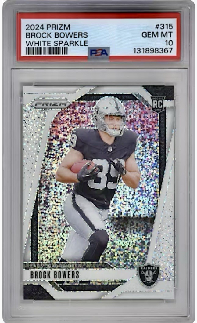 2024 Panini Prizm Brock Bowers White Sparkle #315 RC PSA 10 GEM MINT Oakland SSP