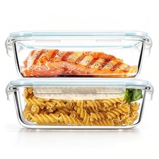 Luvan 2Pack 52Oz Large Glass Storage Containers with Lids, Meal Prep Containe...