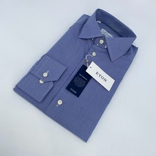 Eton Dress Shirt Men M 15 1/2 - 39 Blue White Gingham Contemporary Fit Button Up