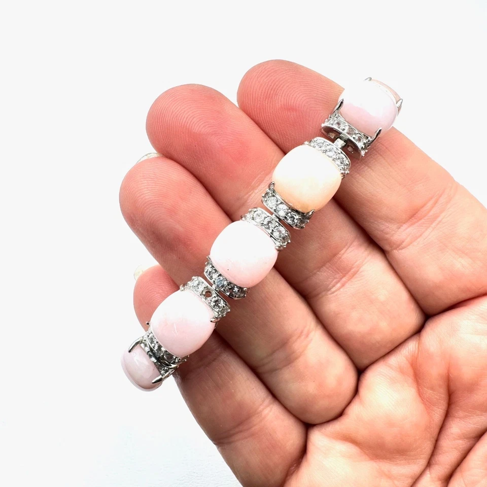 Теннисный браслет из чистого серебра с прозрачной шпинелью и розовыми кораллами 7 дюймов 26 грамм - Изображение 2 из 4