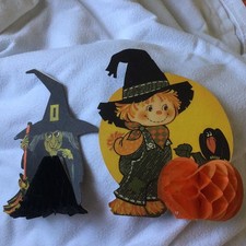 Vintage Halloween Partia 8 znaków rozpoznawczych Plaster miodu Charlie Brown Czarownica Dynia Strach na wróble