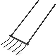 Broadfork Garden Tool Heavy Duty, 5 Tines Broad Fork for Gardening, U-Shaped Gar