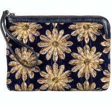 Patricia Nash Cassini NAVY Metallic Starburst Velvet/ Leather Wristlet NWT RARE