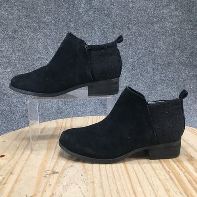 TOMS Boots Womens 7 Deia Casual Side Zip Ankle Bootie Black Suede Low Heels NEW