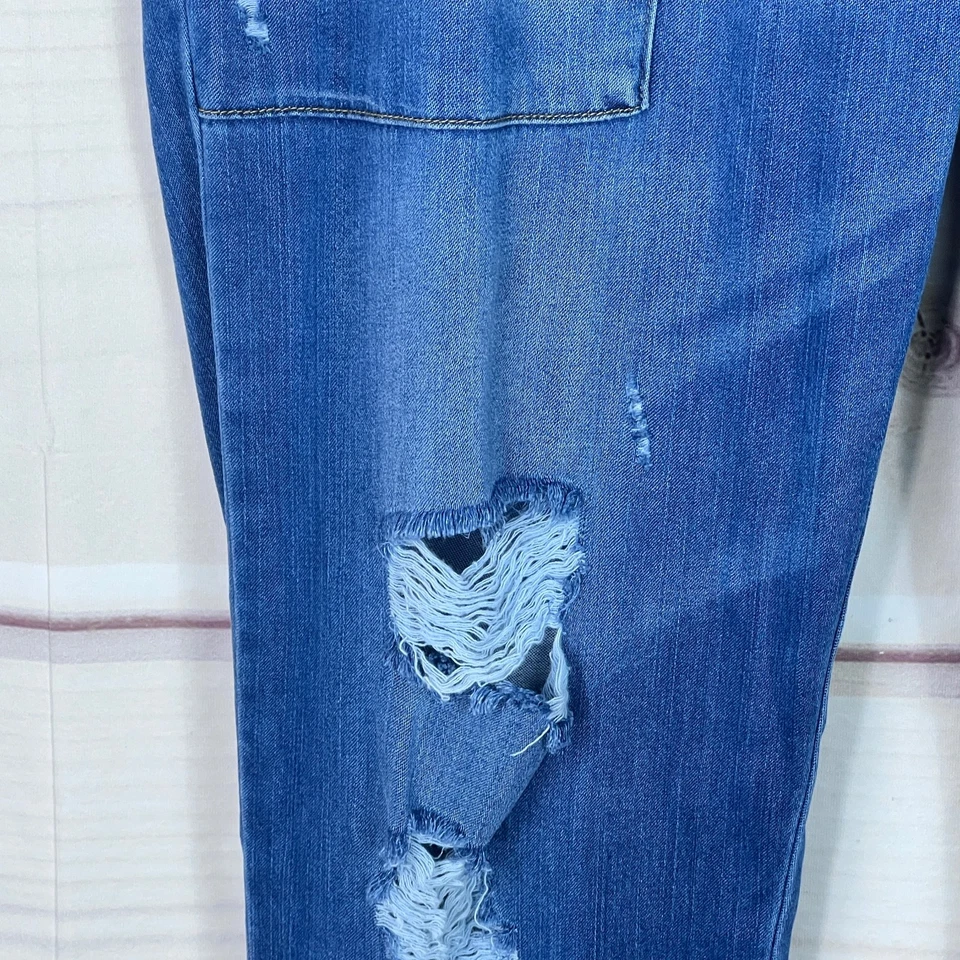 布和石裤女式 S 蓝色布纹慢跑裤紧身破旧口袋 — 第 3/4 张图片