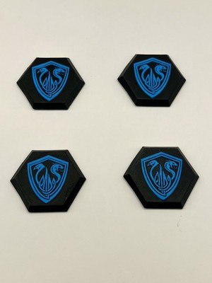 4 Battletech Painted Hex Bases 3D Printed Resin Base - Rasalhague Raised Emblem