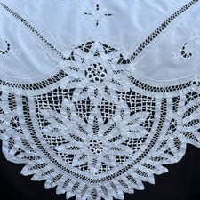 Beautiful Antique/Vintage White Battenburg Lace Embroidered Cut Work Tablecloth