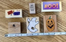 Lot of 6 VINTAGE Halloween/Fall Wooden Rubber Stamps Used Rubber Stampede
