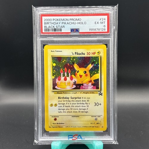 Pokemon 2000 Promo Birthday Pikachu Holo Black Star. PSA6
