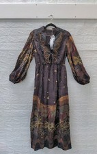 New dress to Embroidered Dress With Carioca Scene Print Brown Sz PS