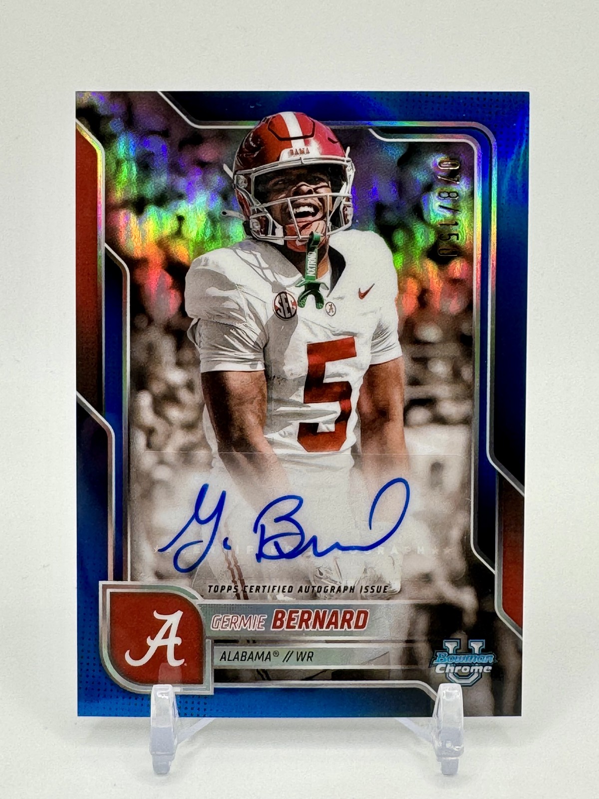 2025 Bowman University Chrome #BCA-GB Germie Bernard Auto Blue Refractor /150