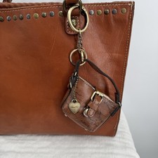 Patricia Nash Micro Bag Hangoff Leather Keychain Purse Charm Map Brown Gift Box