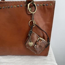 Patricia Nash Micro Bag Hangoff Leather Keychain Purse Charm Map Brown Gift Box