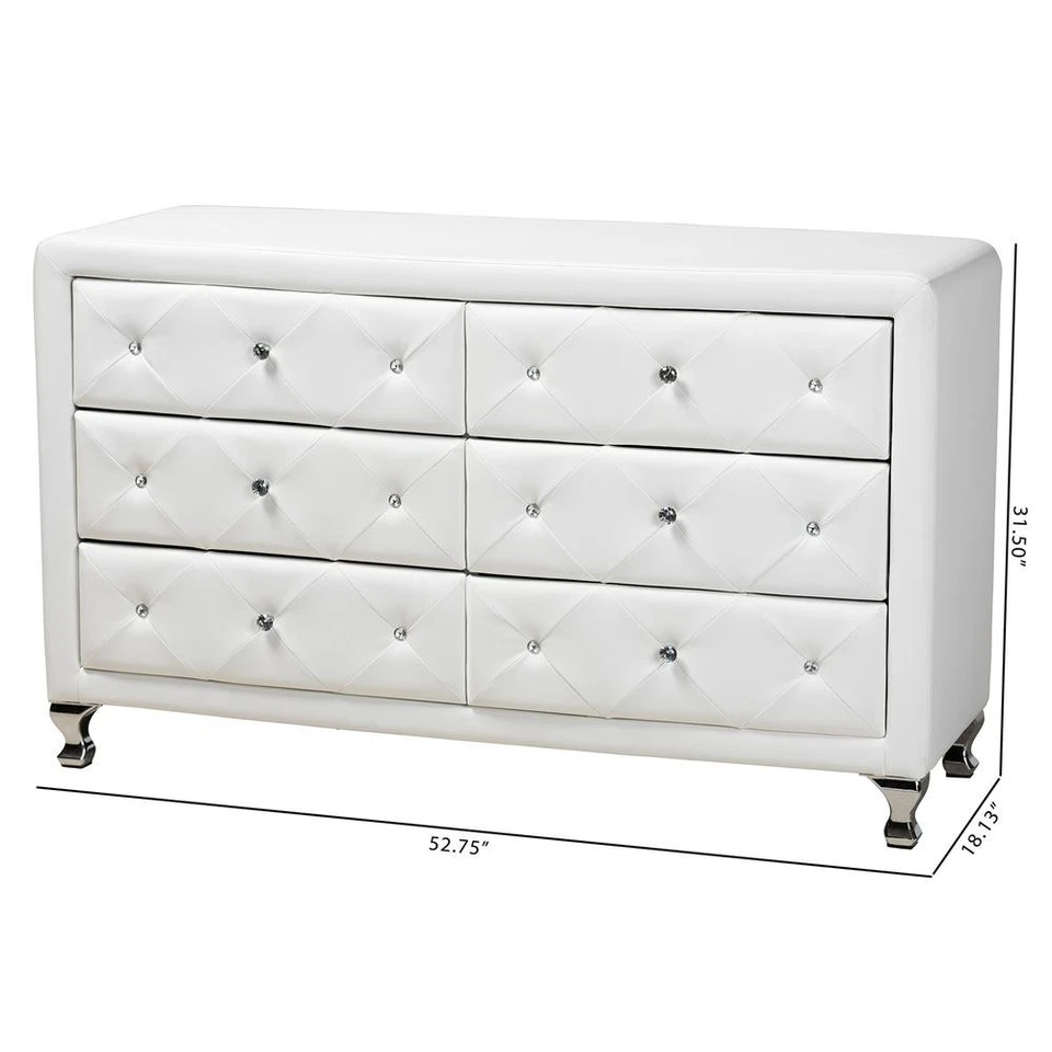 Luminescence White Faux Leather Upholstered Dresser - Image 4 of 4
