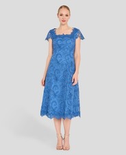 Corded Lace Fit & Flare Midi Dress - Size 12 - Tahari ASL - Royal Blue 
