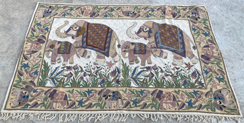 Vintage Artisan Made Handmade Indian Elephant Crewel Kilim Rug Carpet 177x120 cm