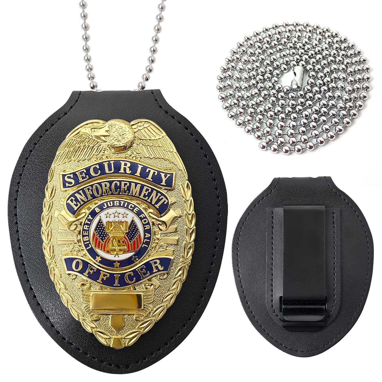 Security Badges, Removable Leather badge holder included Spring Clip and Neck...