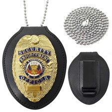 Security Badges, Removable Leather badge holder included Spring Clip and Neck...