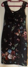 Women’s Monsoon Size 10 Black Dress Butterfly Sleeveless Shift V-Neck Party VGC