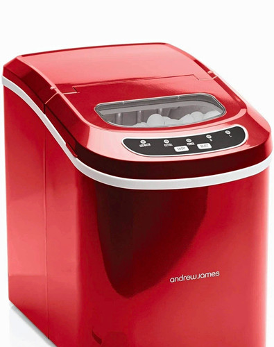 Andrew James Red Countertop Ice Maker 2.2L Viewing Window 120W 2 Settings