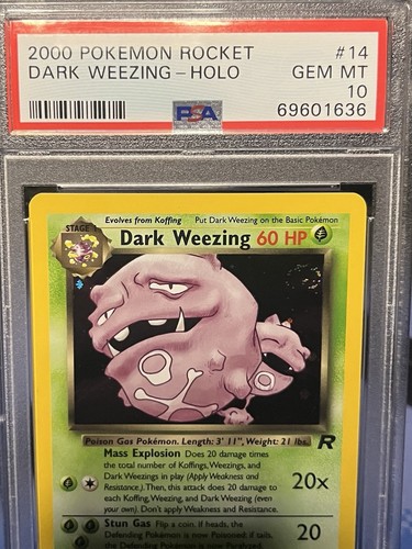 Dark Weezing PSA 10 Pokemon 2000 WOTC Team Rocket 14/82 Holo Swirl Low POP 162! - Picture 7 of 12