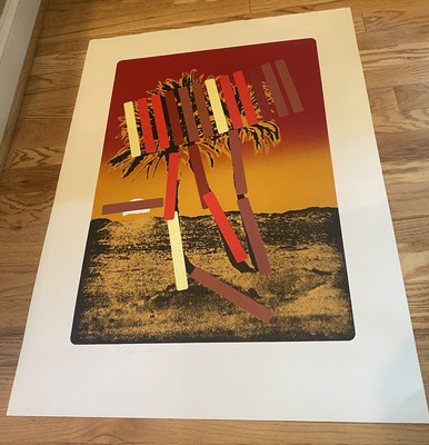 1979 Artist Menashe Kadishman Silkscreen PRINT  Red Palm  Pop Contemporary Art