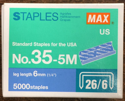 MAX 35-5M Standard Staples, 26/6,  1/4'' Leg, 0.5'' Crown, 5000 Count, Fits HD-50