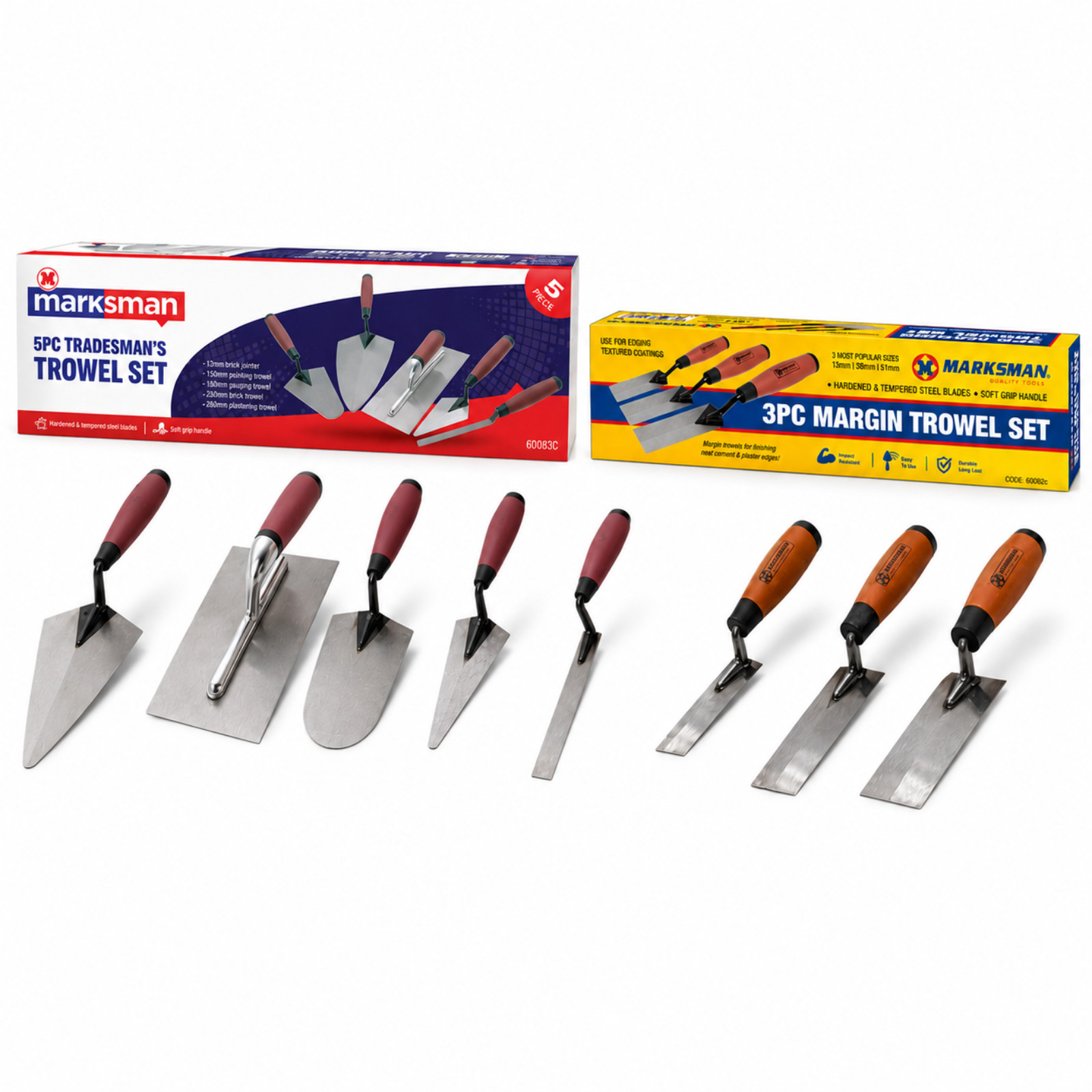 Marksman 8pc Trowel Set Bricklaying Plastering Margin Pointing Tools Kit