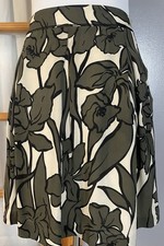 BCBG MAXAZRIA Kailin Pleated Silk Skirt Sz 6 Floral Olive Ivory Feminine Party