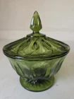 Vintage MCM Anchor Hocking Fairfield Avocado Green Glass Lidded Candy Dish EUC