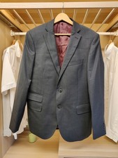 M&S SIZE 42" MEDIUM CHARCOAL SUIT JACKET BLAZER FORMAL SLIM FIT WOOL LUXURY MENS