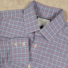 Charles Tyrwhitt Shirt Mens 15.5 34/35 Blue Check Non Iron Slim Fit Cotton